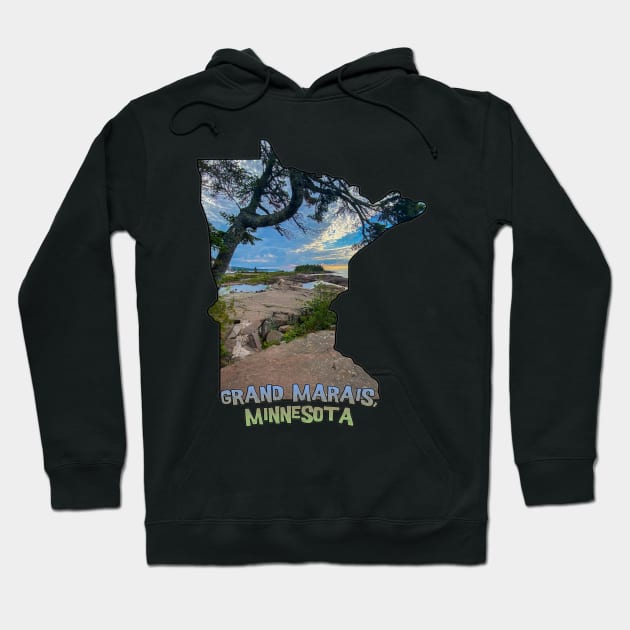 Minnesota State Outline - Grand Marais Hoodie by gorff